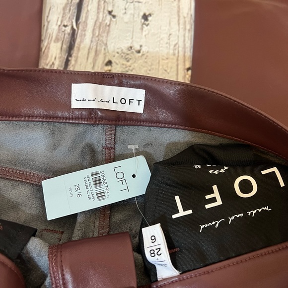 Loft Petite bikercore edgy faux leather crop jeans size 28P burgundy wine casual - Picture 8 of 10